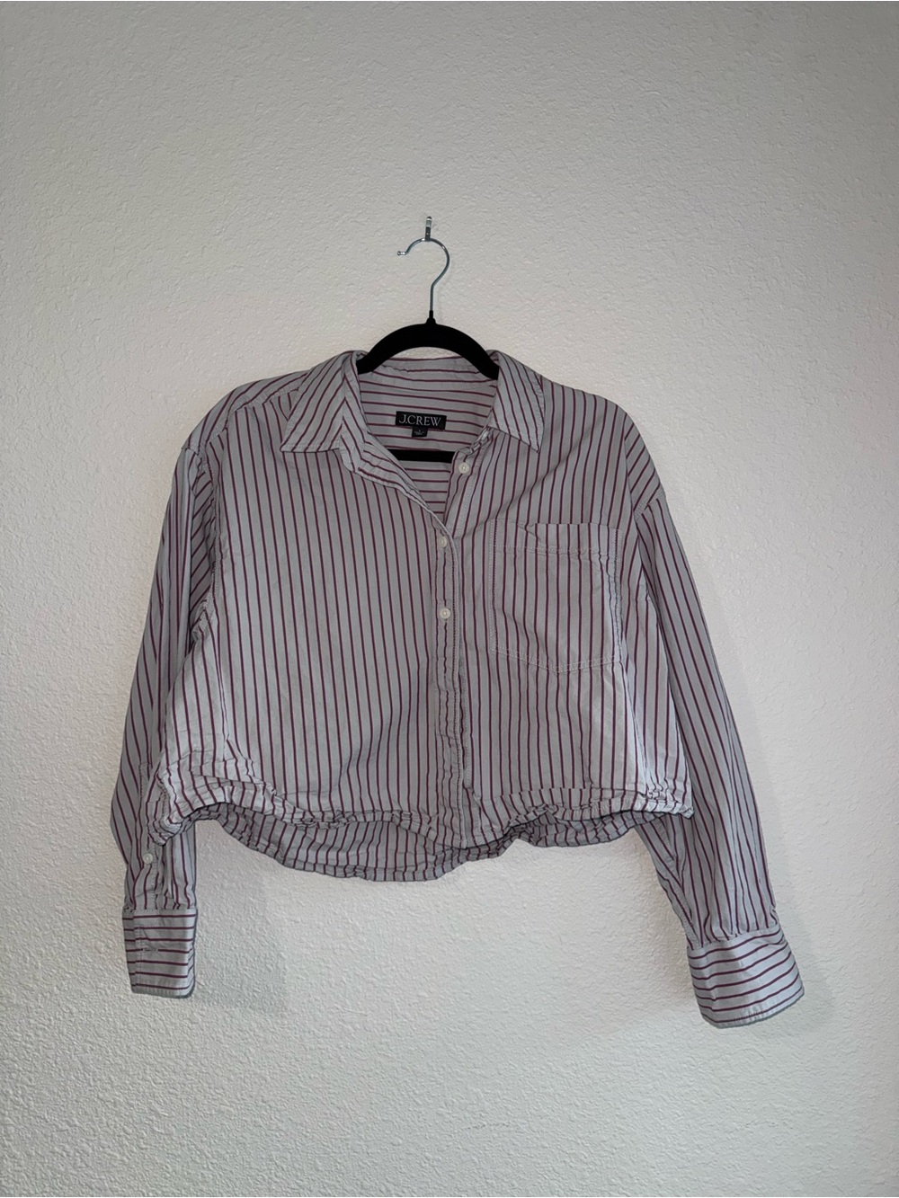 J. Crew Striped Button-Down Shirt in White and Burgundy